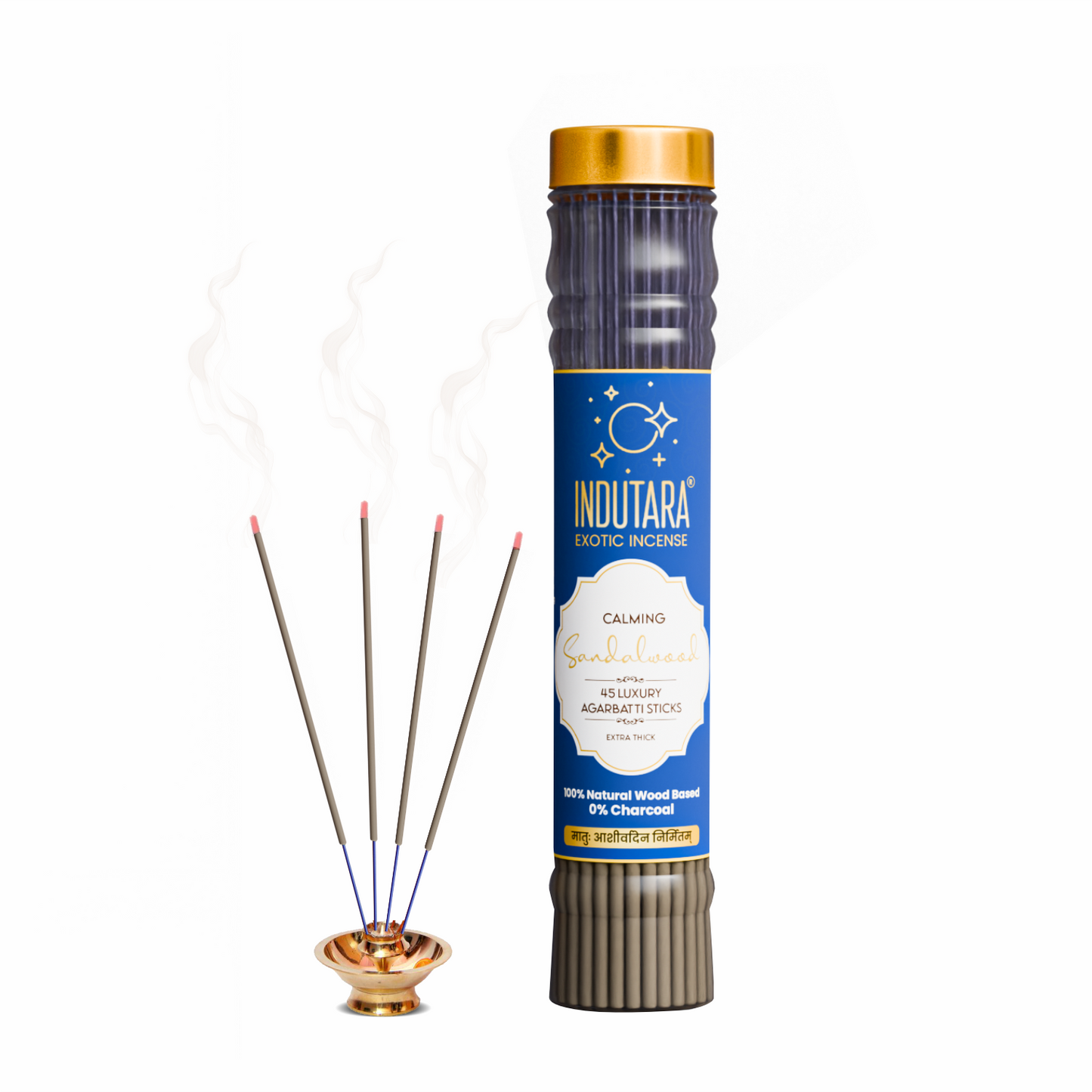 Indutara Premium Pure Oudh, Calming Sandalwood, Kasturi Musk, Refreshing Moondrops, Divine Loban Incense Sticks - Made from Natural Wood, Charcoal Free, No Artificial Colors (Set of 5)