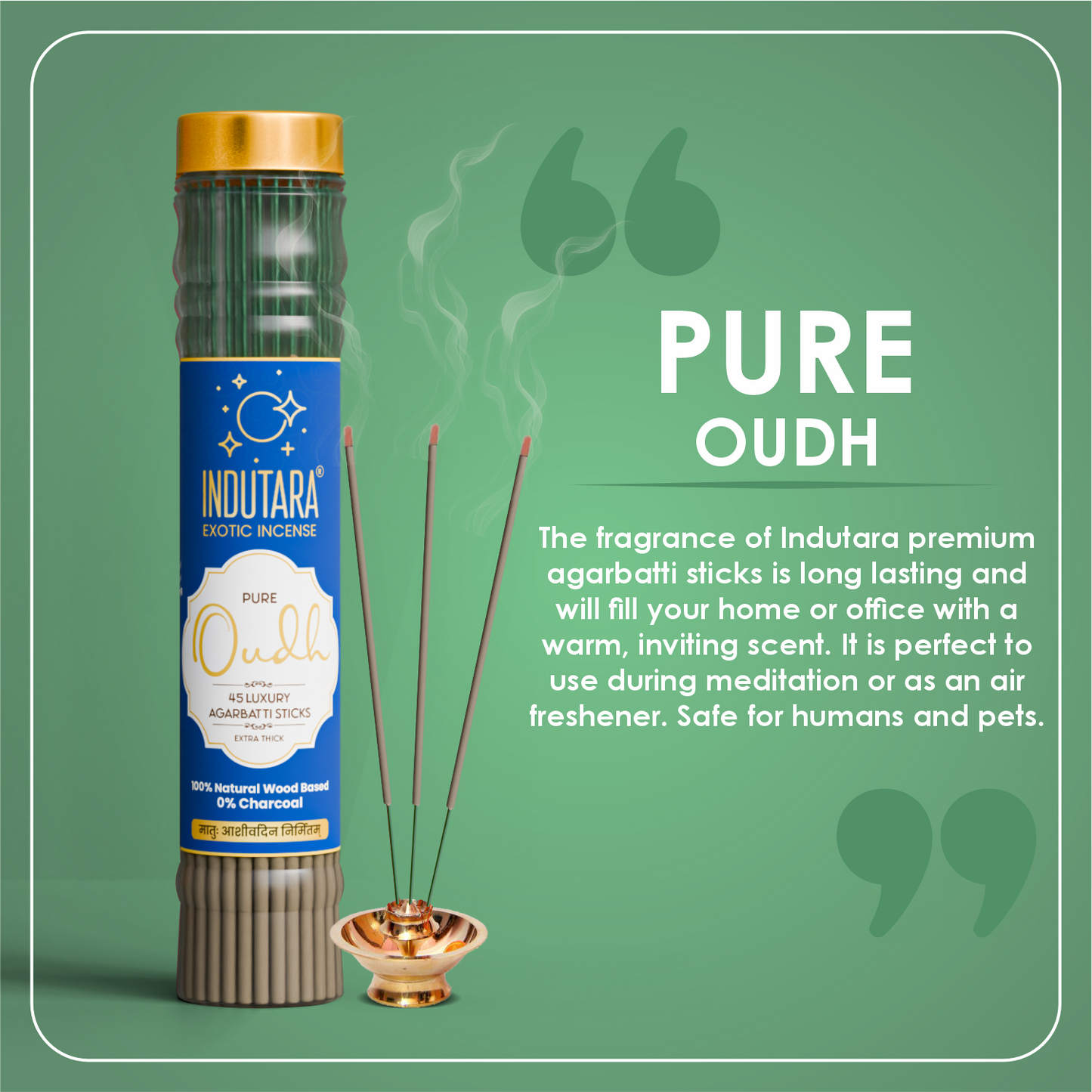 Indutara Premium Pure Oudh, Kasturi Musk, Divine Loban Incense Sticks - Made from Natural Wood, Charcoal Free, No Artificial Colors (Set of 3)