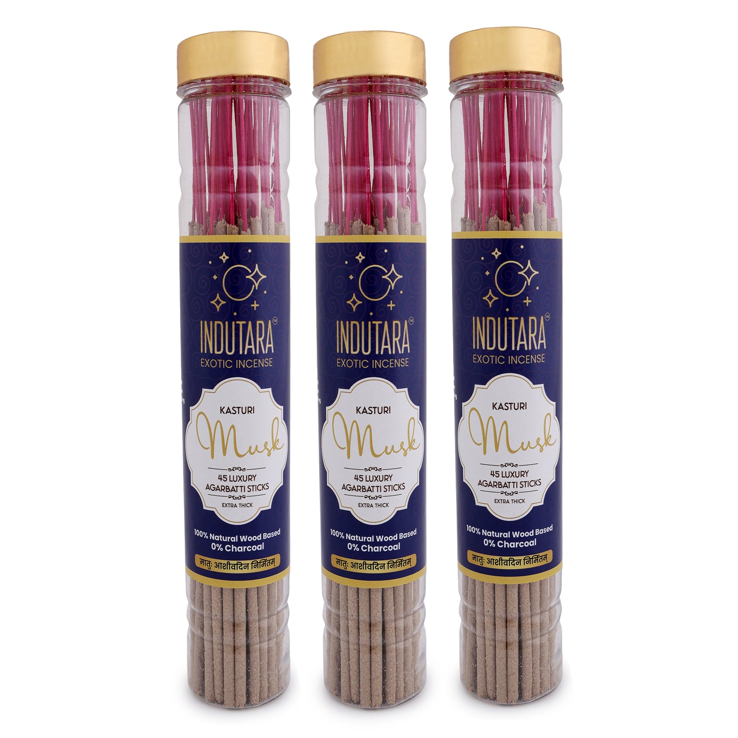 Indutara Premium Kasturi Musk Agarbatti Musk Made from Natural Wood, Charcoal Free, No Artificial Colors    (Set of 3)