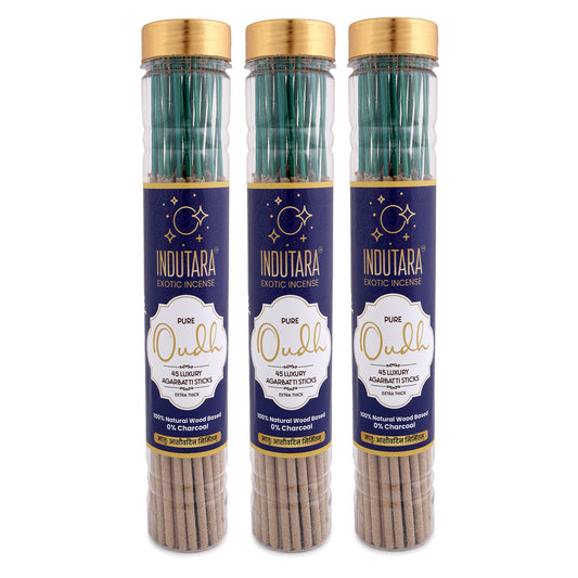 Indutara Premium Pure Oudh Agarbatti Made From Natural Wood, Charcoal Free, No Artificial Colors  - Pack of 3